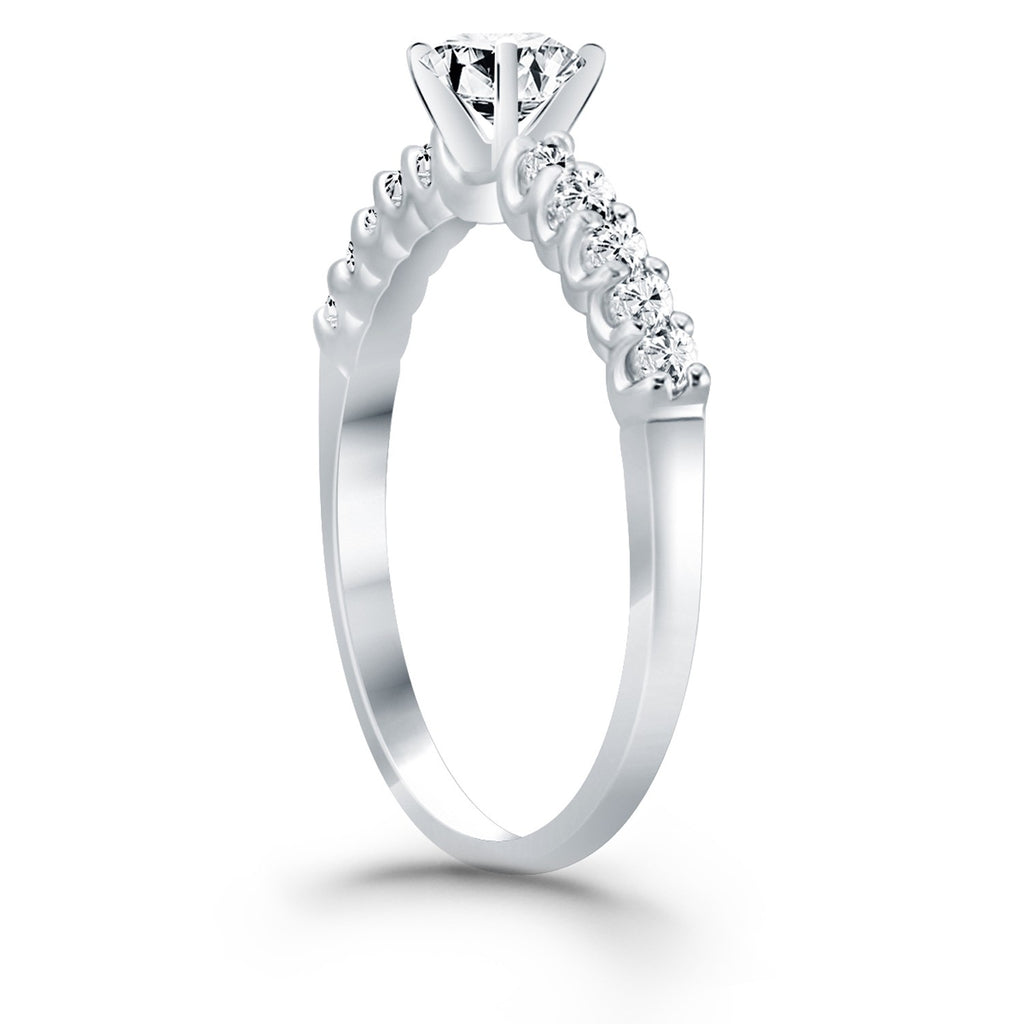 White Gold 14k Shared Prong Diamond Band Accent Engagement Ring