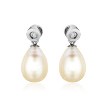 Load image into Gallery viewer, Sterling Silver Earrings with Pear Shaped Freshwater Pearls and Cubic Zirconias