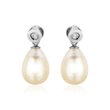 Sterling Silver Earrings with Pear Shaped Freshwater Pearls and Cubic Zirconias