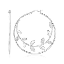Load image into Gallery viewer, Sterling Silver Hoop Earrings with Textured Vines &amp; Hinged Snap Back