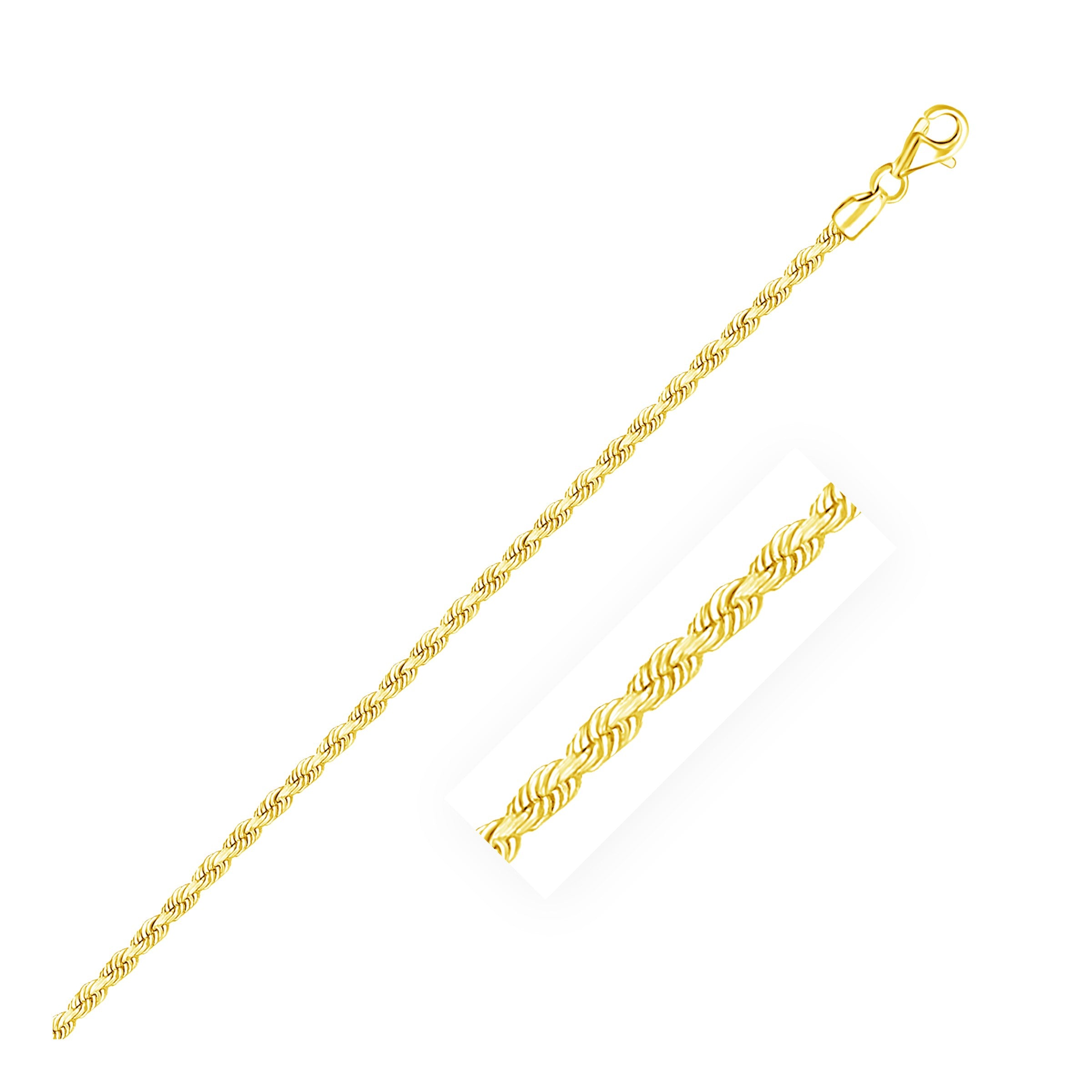Yellow Gold 10k 2.5mm Solid Diamond Cut Rope Chains in Lobster Clasp