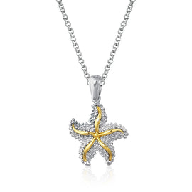 Designer Sterling Silver and Yellow Gold 14k Starfish Pendant