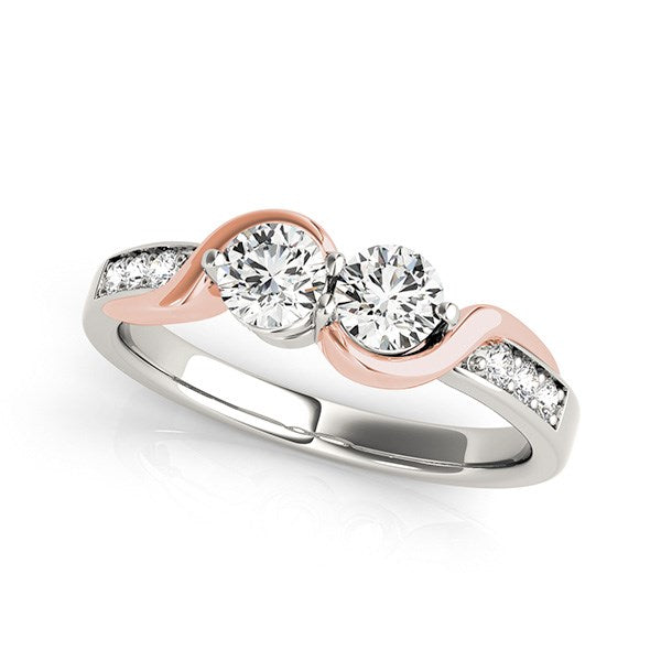 White And Rose Gold 14k Round Two Diamond Curved Band Ring