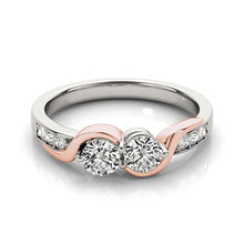 Load image into Gallery viewer, White And Rose Gold 14k Round Two Diamond Curved Band Ring