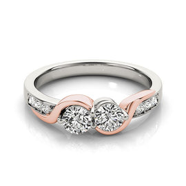 White And Rose Gold 14k Round Two Diamond Curved Band Ring