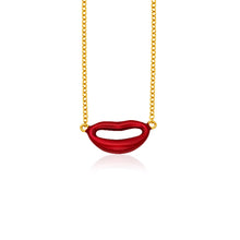 Load image into Gallery viewer, Yellow Gold 14k Women&#39;s Emoji Necklace with Enamel Red Lips