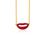 Yellow Gold 14k Women's Emoji Necklace with Enamel Red Lips