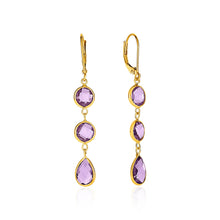 Load image into Gallery viewer, Yellow Gold 14k Round and Pear-Shaped Amethysts Drop Earrings