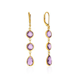 Yellow Gold 14k Round and Pear-Shaped Amethysts Drop Earrings