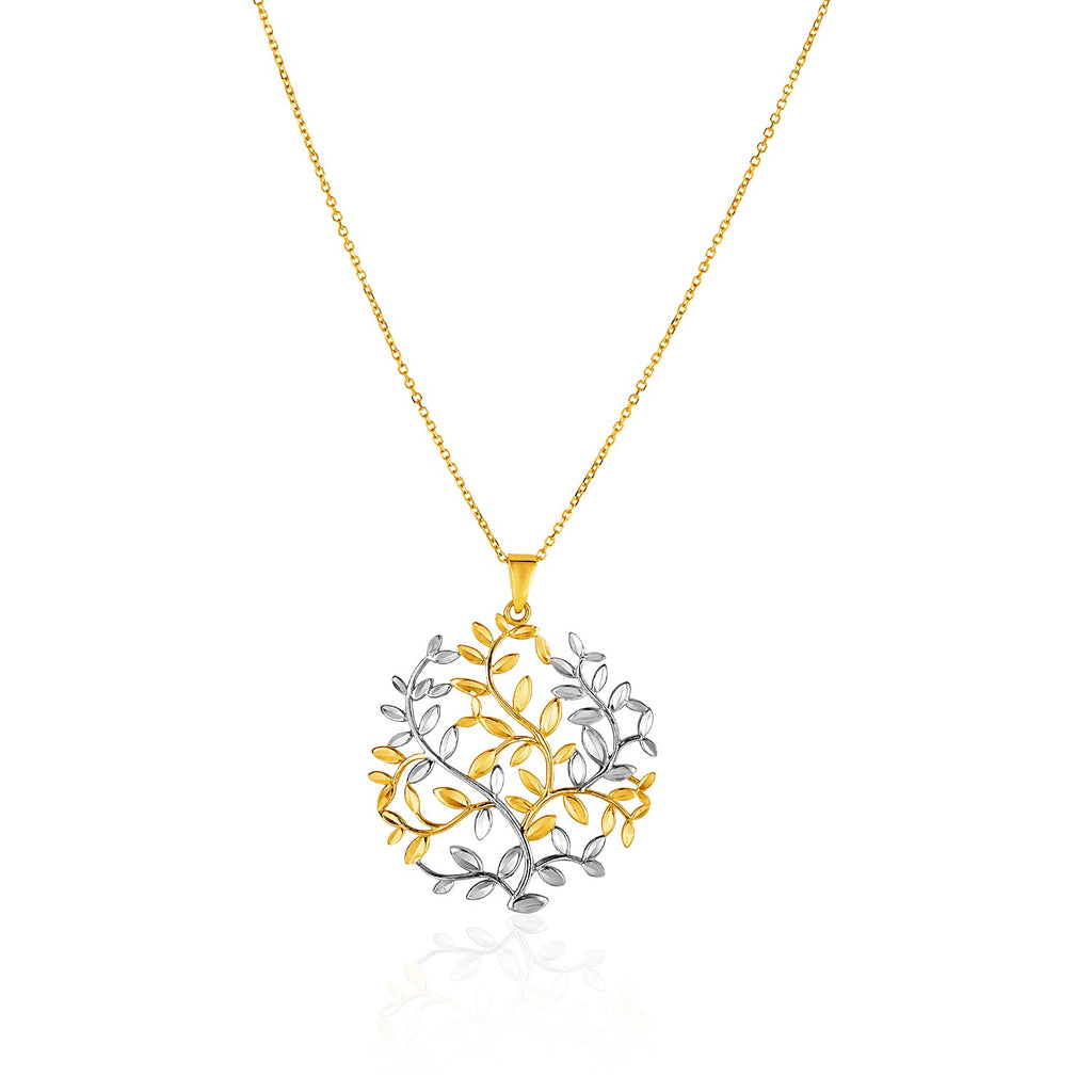 Two-Tone Yellow and White Gold 14k Classic Tree of Life Pendant