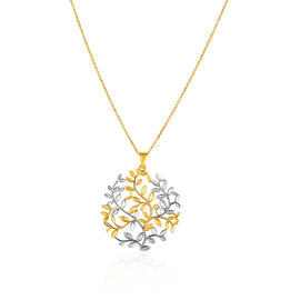 Two-Tone Yellow and White Gold 14k Classic Tree of Life Pendant