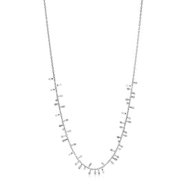 White Gold 14k Women's Link Necklace with Polished Leaf Motifs