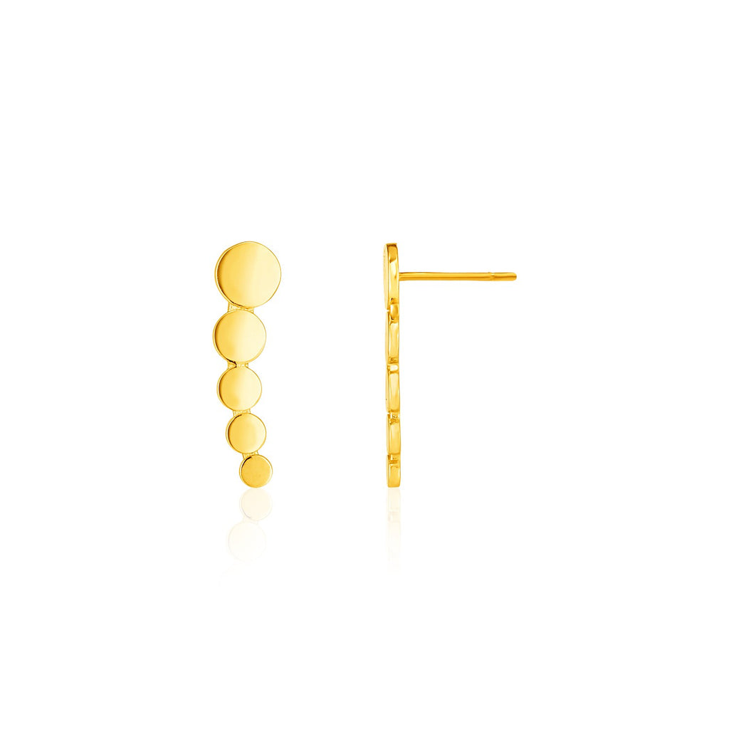 Yellow Gold 14k Graduated Circles Climber Post Earrings with Pushback Clasps