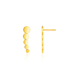 Yellow Gold 14k Graduated Circles Climber Post Earrings with Pushback Clasps