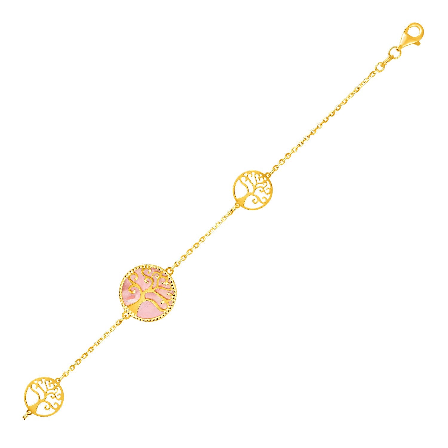 Yellow Gold 14k and Mother of Pearl Tree of Life Women's Fancy Bracelet