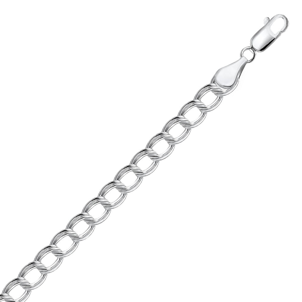 Sterling Silver Small Ridged Circular Chain Women's Fancy Bracelet with Rhodium Plating
