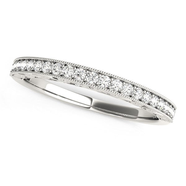 White Gold 14k Milgrain Bordered Round Diamond Wedding Ring