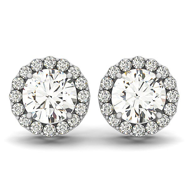 White Gold 14k Four Prong Round Diamond Halo Earrings