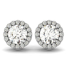 Load image into Gallery viewer, White Gold 14k Four Prong Round Diamond Halo Earrings