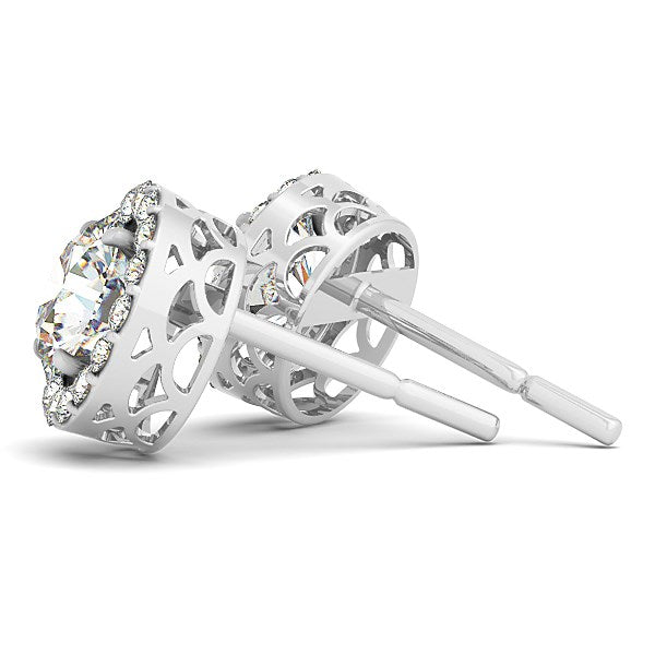 White Gold 14k Four Prong Round Diamond Halo Earrings