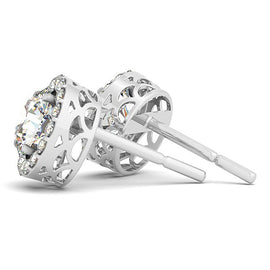 White Gold 14k Four Prong Round Diamond Halo Earrings