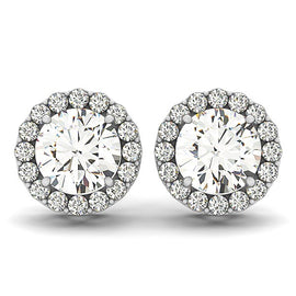 White Gold 14k Four Prong Round Diamond Halo Earrings