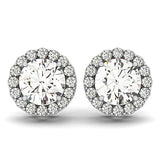 White Gold 14k Four Prong Round Diamond Halo Earrings