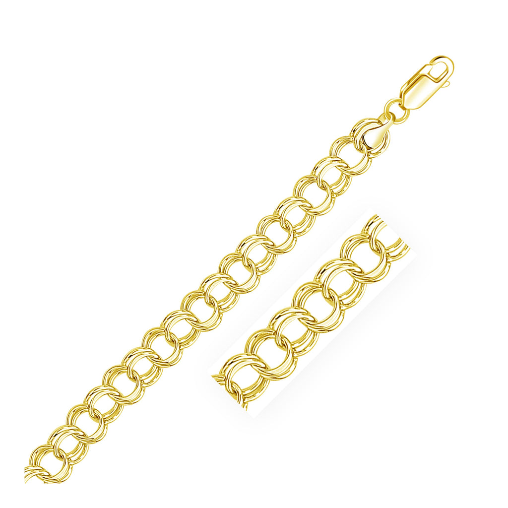 Yellow Gold 14k 9.0 mm Solid Double Link Women's Charm Bracelet