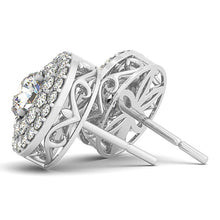 Load image into Gallery viewer, White Gold 14k Double Round Diamond Halo Earrings