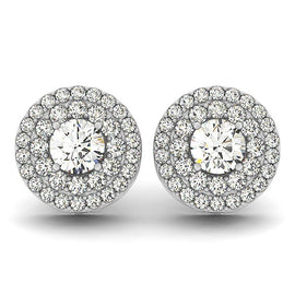 White Gold 14k Double Round Diamond Halo Earrings