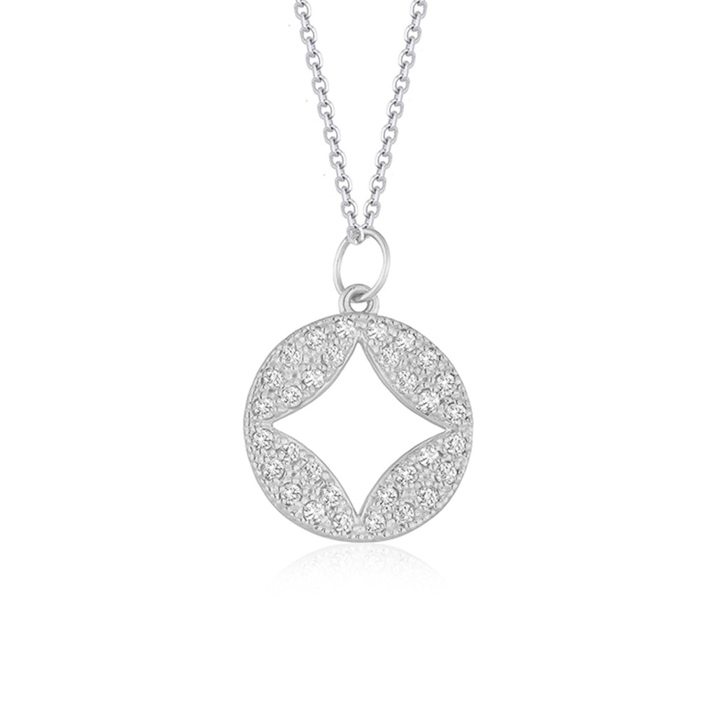 White Gold 14k Diamond Studded Circle Pendant with Cut-out & Lobster Clasp with Lobster Clasp