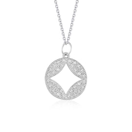 White Gold 14k Diamond Studded Circle Pendant with Cut-out & Lobster Clasp with Lobster Clasp