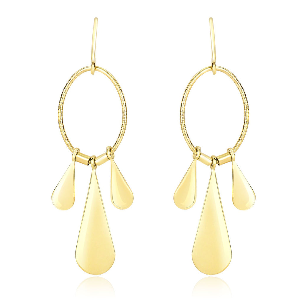 Yellow Gold 14k Graduated Teardrop and Open Oval Drop Earrings