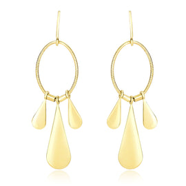 Yellow Gold 14k Graduated Teardrop and Open Oval Drop Earrings
