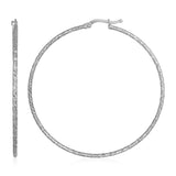 White Gold 14k 50mm Diameter 1.5mm Large Textured Hoop Earrings in Hinged Snap Back