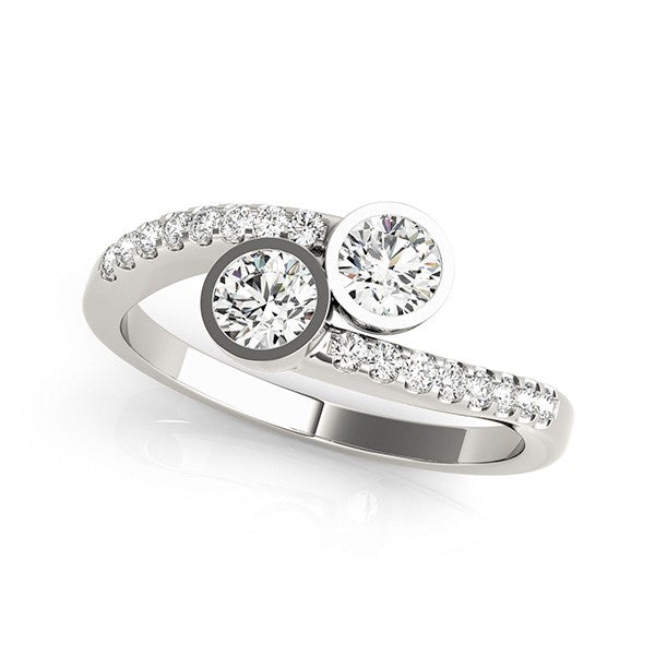 White Gold 14k Round Bezel Setting Two Stone Diamond Ring
