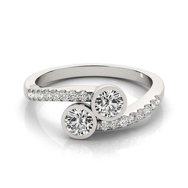 White Gold 14k Round Bezel Setting Two Stone Diamond Ring