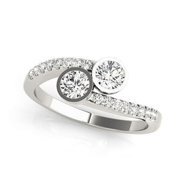White Gold 14k Round Bezel Setting Two Stone Diamond Ring
