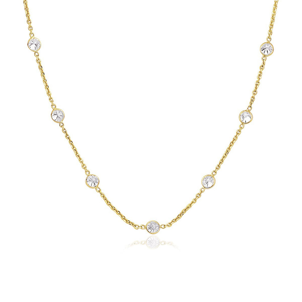 Yellow Gold 14k CZ By the Yard Long Links Women's Cubic Zirconias Necklace