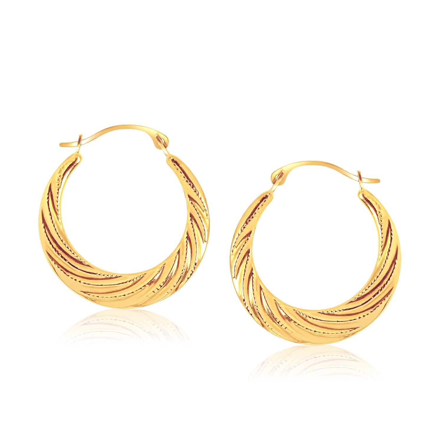 Yellow Gold 14k Textured Graduated Twist Hoop Earrings with Snap Lock
