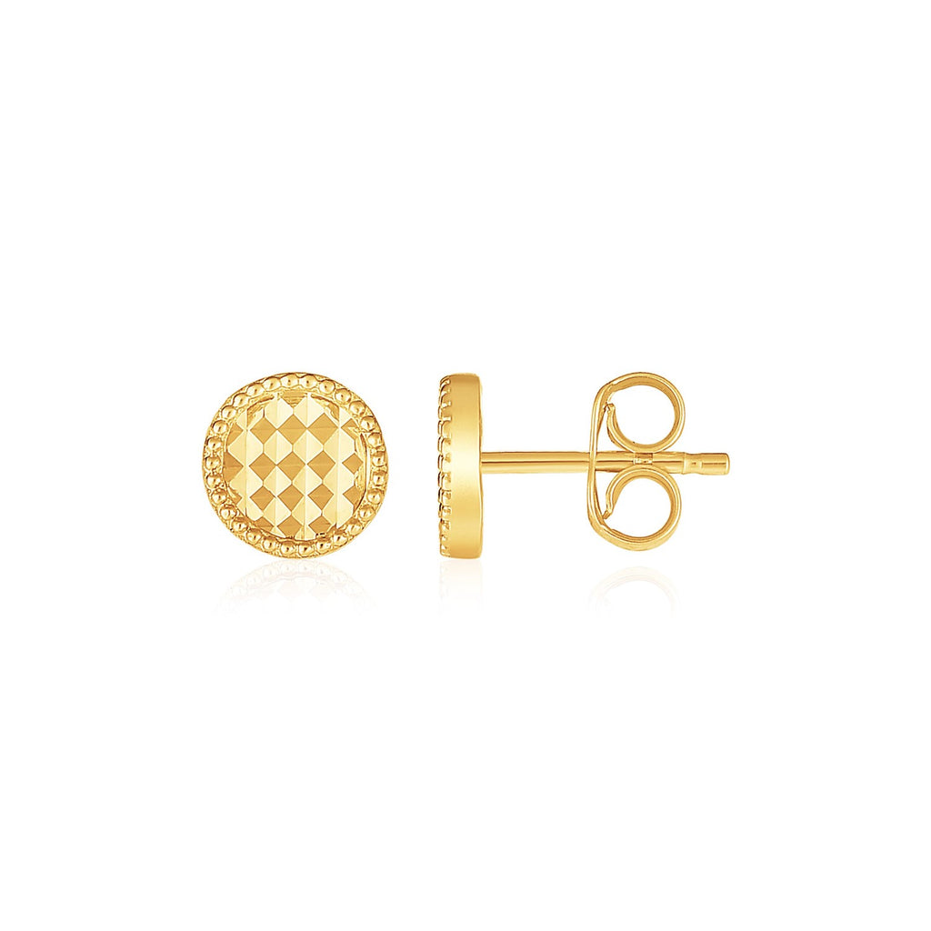 Yellow Gold 14k Textured Circle Post Earrings with Pushback Clasps