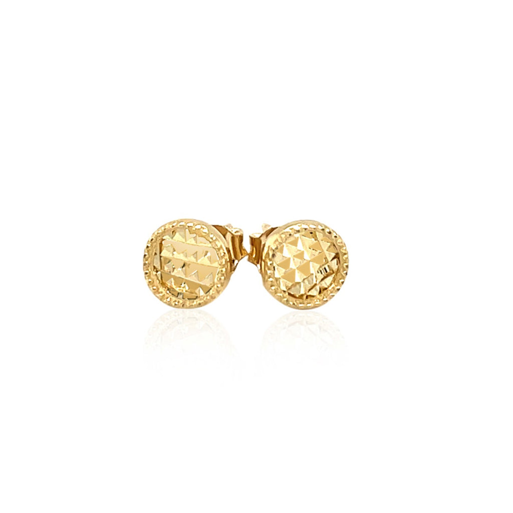 Yellow Gold 14k Textured Circle Post Earrings with Pushback Clasps