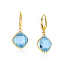 Load image into Gallery viewer, Yellow Gold 14k Drop Earrings with Blue Topaz Cushion Briolettes