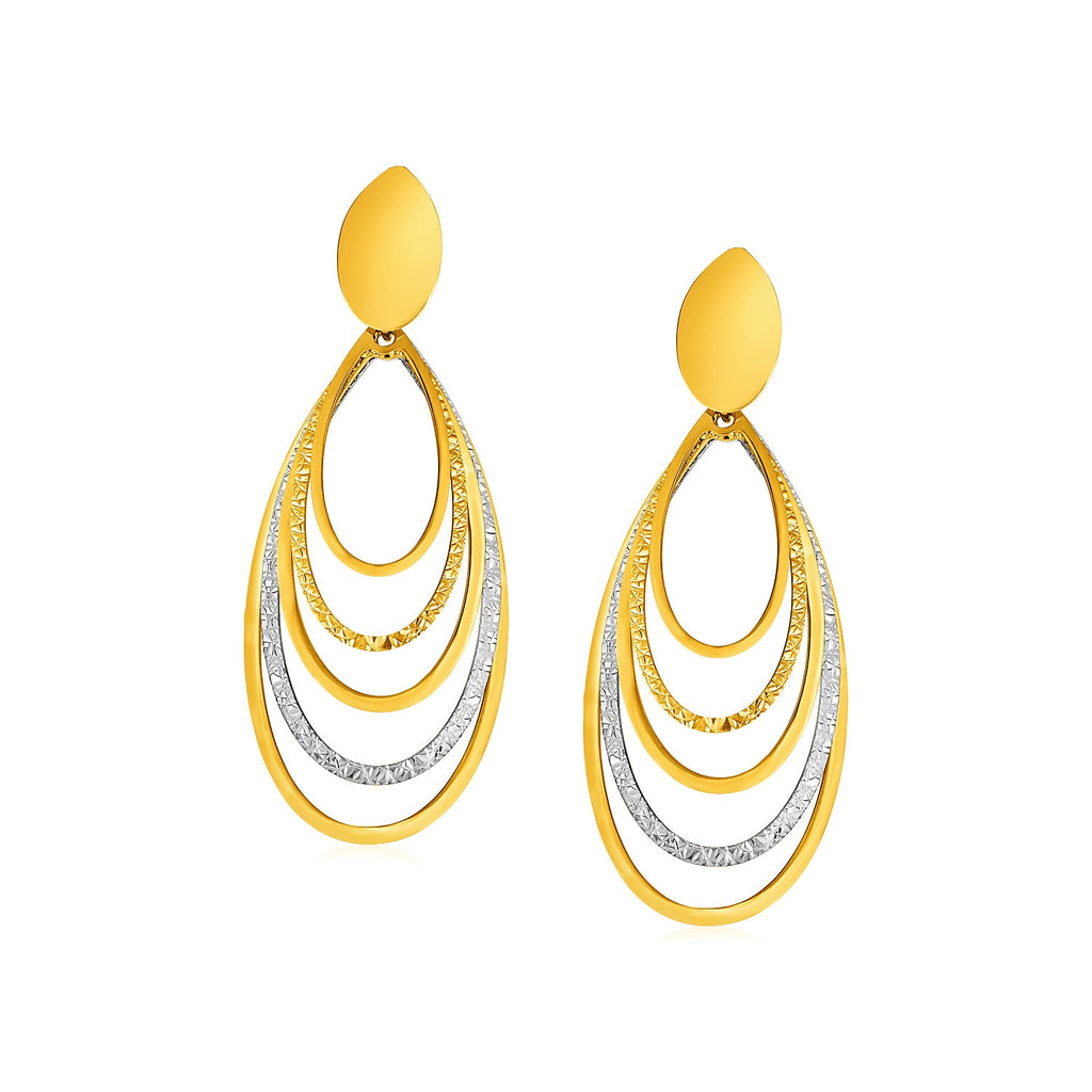 Two Tone Gold 14k Two Toned Post Earrings with Graduated Ovals in Pushback Clasps