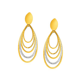 Two Tone Gold 14k Two Toned Post Earrings with Graduated Ovals in Pushback Clasps