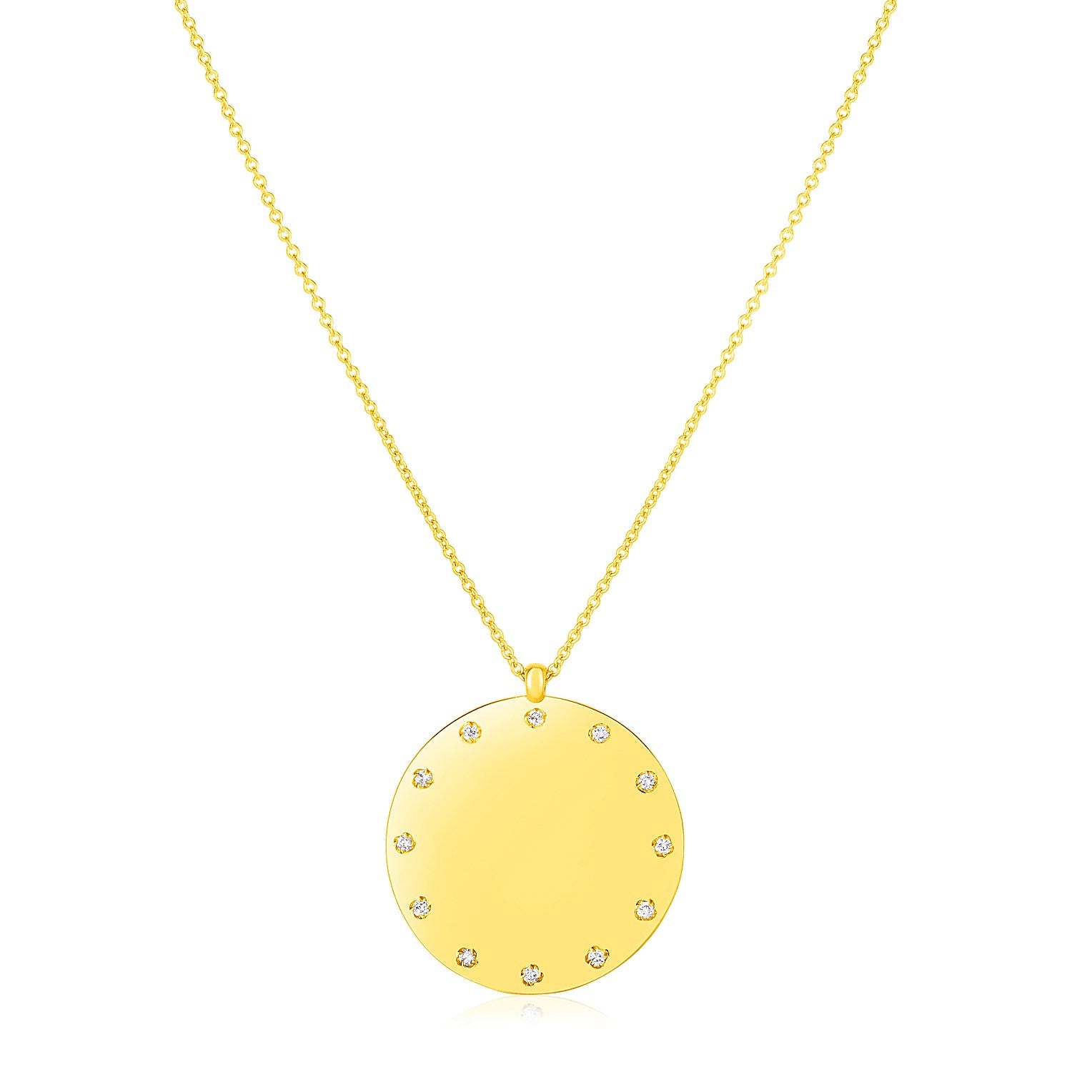 Yellow Gold 14k Disc Women's Necklace with Diamonds
