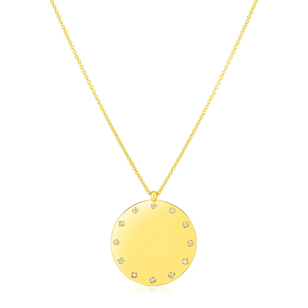 Yellow Gold 14k Disc Women's Necklace with Diamonds