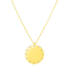 Yellow Gold 14k Disc Women's Necklace with Diamonds