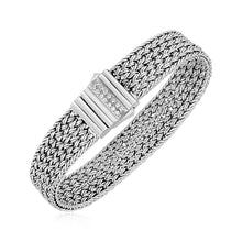 Load image into Gallery viewer, Woven Rope Bracelet with White Sapphire Accented Clasp in Sterling Silver