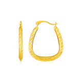 Yellow Gold 14k Textured Square Hoop Earrings in Hinged Snap Back